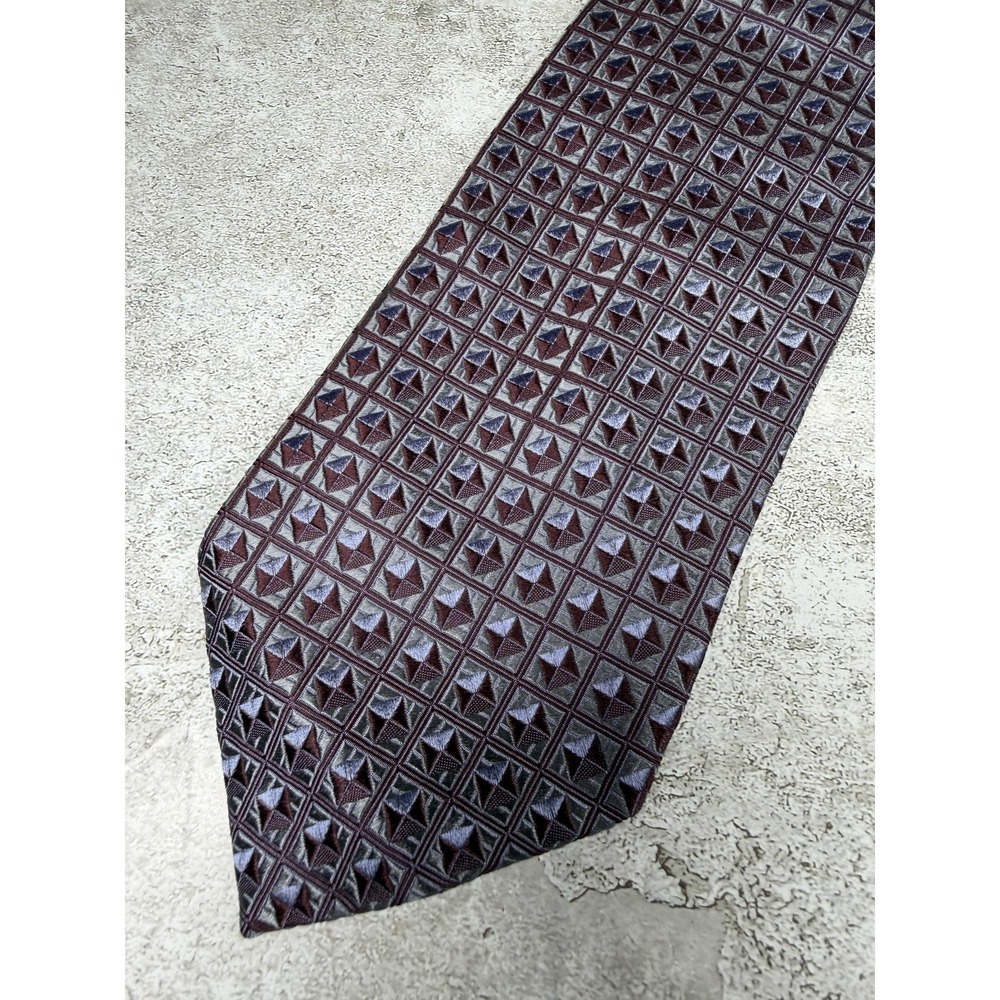 LAMBERTI 100% Silk Tie Mens One Size Red Geometric Jacquard Pointed Necktie